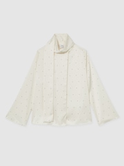 Reiss Ivory Rina Satin Polka Dot Tie Neck Blouse - Image 2 of 6