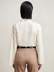 Reiss Ivory Rina Satin Polka Dot Tie Neck Blouse - Image 5 of 6