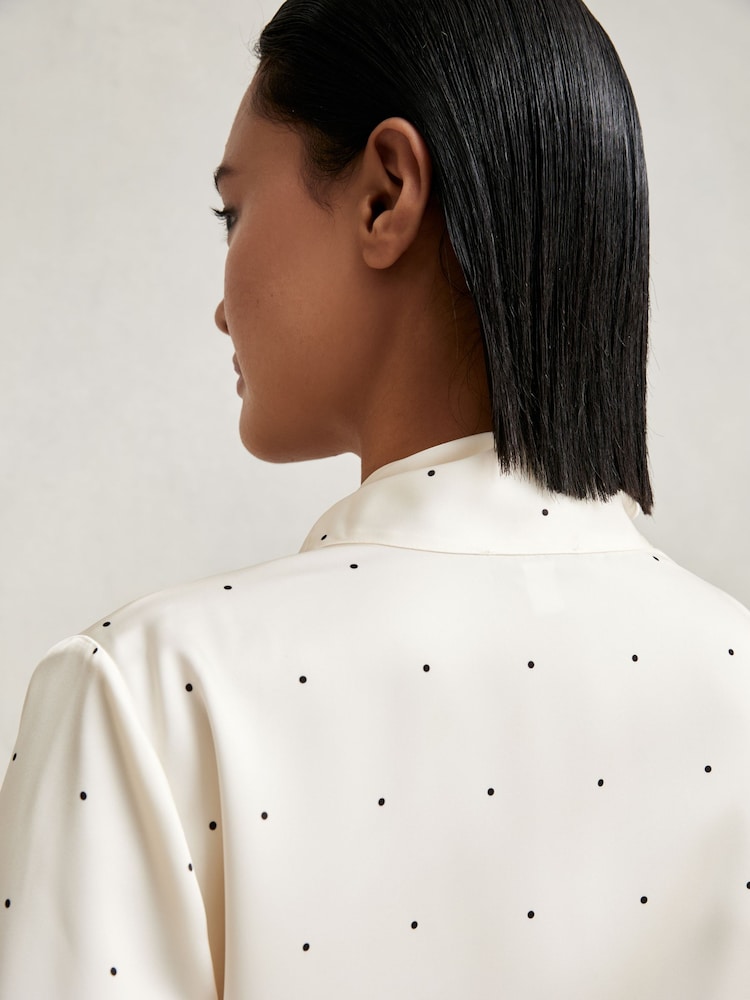 Reiss Ivory Rina Satin Polka Dot Tie Neck Blouse - Image 6 of 6