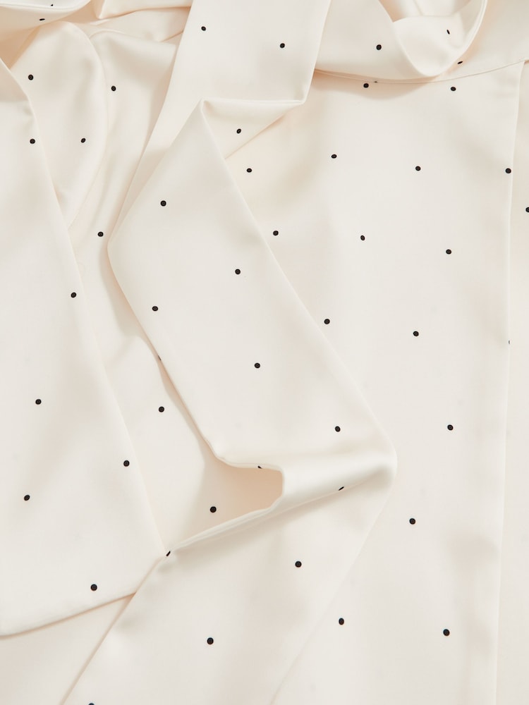Reiss Ivory Rina Satin Polka Dot Tie Neck Blouse - Image 8 of 8