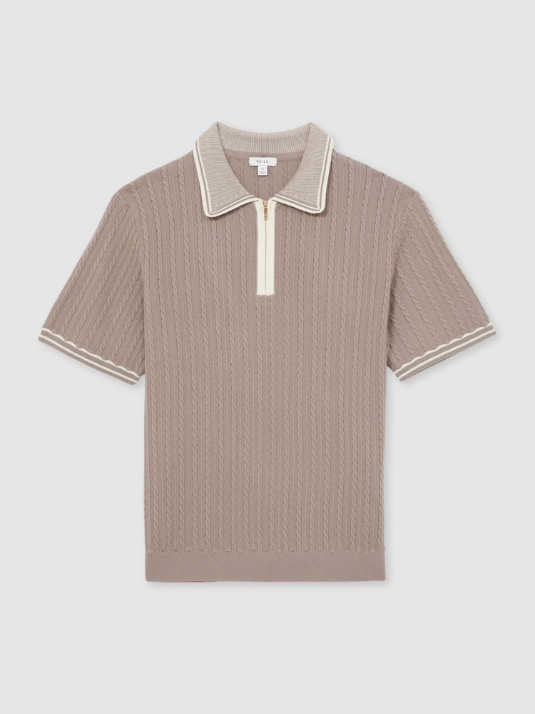 Light Taupe Brown - Reiss Jarvis Micro-Cable Half-Zip Polo Shirt - Imagen 2 de 6 Light Taupe Brown - Reiss Jarvis Micro-Cable Half-Zip Polo Shirt - Imagen 2 de 6