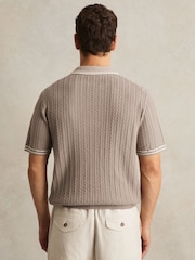 Light Taupe Brown - Reiss Jarvis Micro-Cable Half-Zip Polo Shirt - Imagen 5 de 6