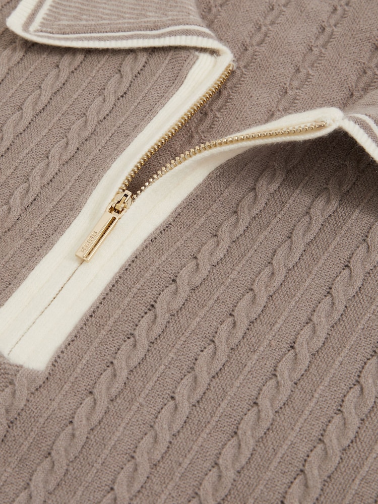 Light Taupe Brown - Reiss Jarvis Micro-Cable Half-Zip Polo Shirt - Imagen 6 de 6 Light Taupe Brown - Reiss Jarvis Micro-Cable Half-Zip Polo Shirt - Imagen 6 de 6