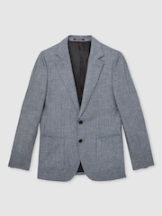 Reiss Soft Blue Reef Slim Fit Single Breasted Linen Check Suit Blazer - Image 2 of 8