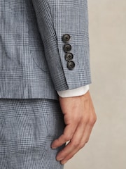 Reiss Soft Blue Reef Slim Fit Single Breasted Linen Check Suit Blazer - Image 4 of 8