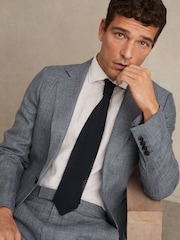 Reiss Soft Blue Reef Slim Fit Single Breasted Linen Check Suit Blazer - Image 5 of 8