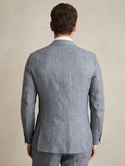 Reiss Soft Blue Reef Slim Fit Single Breasted Linen Check Suit Blazer - Image 6 of 8