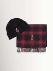 Polo Ralph Lauren Red Holiday Bear Print Beanie & Scarf Gift Set - Image 1 of 3