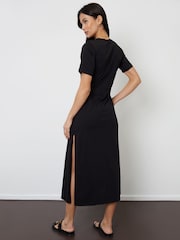 Threadbare Black Ruched Waist Jersey Midi Dress - Image 2 of 4
