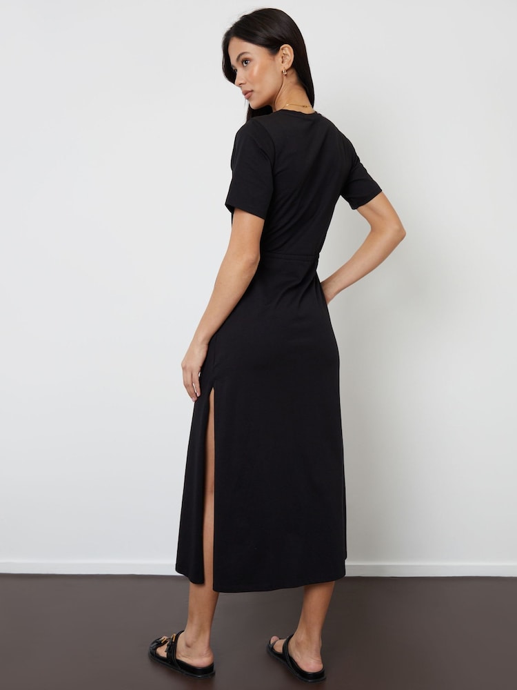 Threadbare Black Ruched Waist Jersey Midi Dress - Image 2 of 4