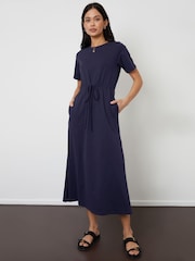 Threadbare Blue Ruched Waist Jersey Midi Dress - Image 1 of 5