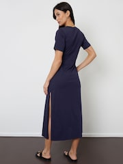 Threadbare Blue Ruched Waist Jersey Midi Dress - Image 2 of 5