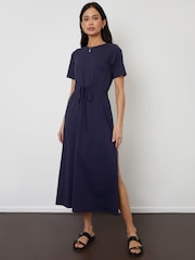 Threadbare Blue Ruched Waist Jersey Midi Dress - Image 4 of 5