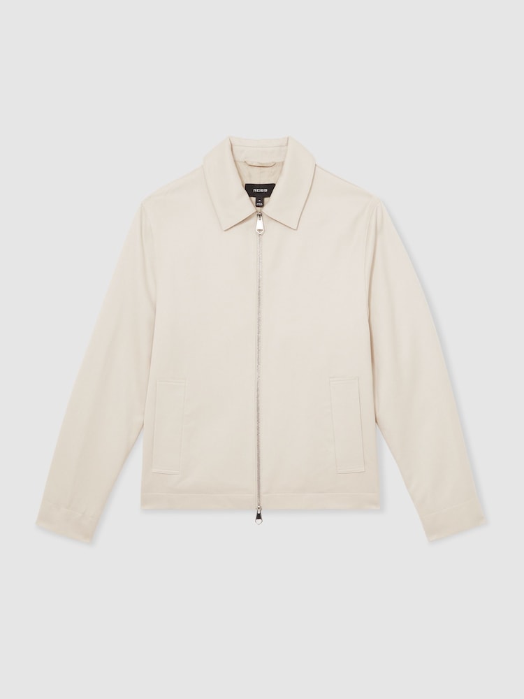 Bež - Reiss Preach Lyocell-Cotton Zip-Through Twill Jacket - Slika 2 iz 6