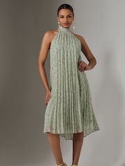 Jolie Moi Green Pleated Halter Neck Midi Dress - Image 1 of 6