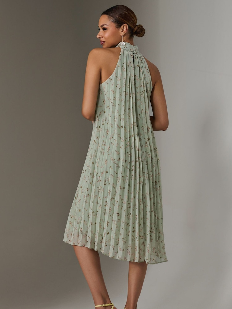 Jolie Moi Green Pleated Halter Neck Midi Dress - Image 2 of 6