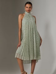 Jolie Moi Green Pleated Halter Neck Midi Dress - Image 3 of 6