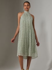 Jolie Moi Green Pleated Halter Neck Midi Dress - Image 4 of 6