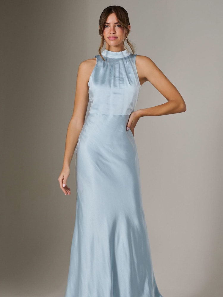 Jolie Moi Blue Halter Neck Maxi Dress - Image 1 of 6