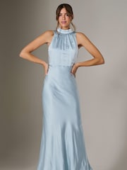 Jolie Moi Blue Halter Neck Maxi Dress - Image 5 of 6