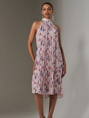 Jolie Moi Purple Pleated Halter Neck Midi Dress - Image 1 of 5