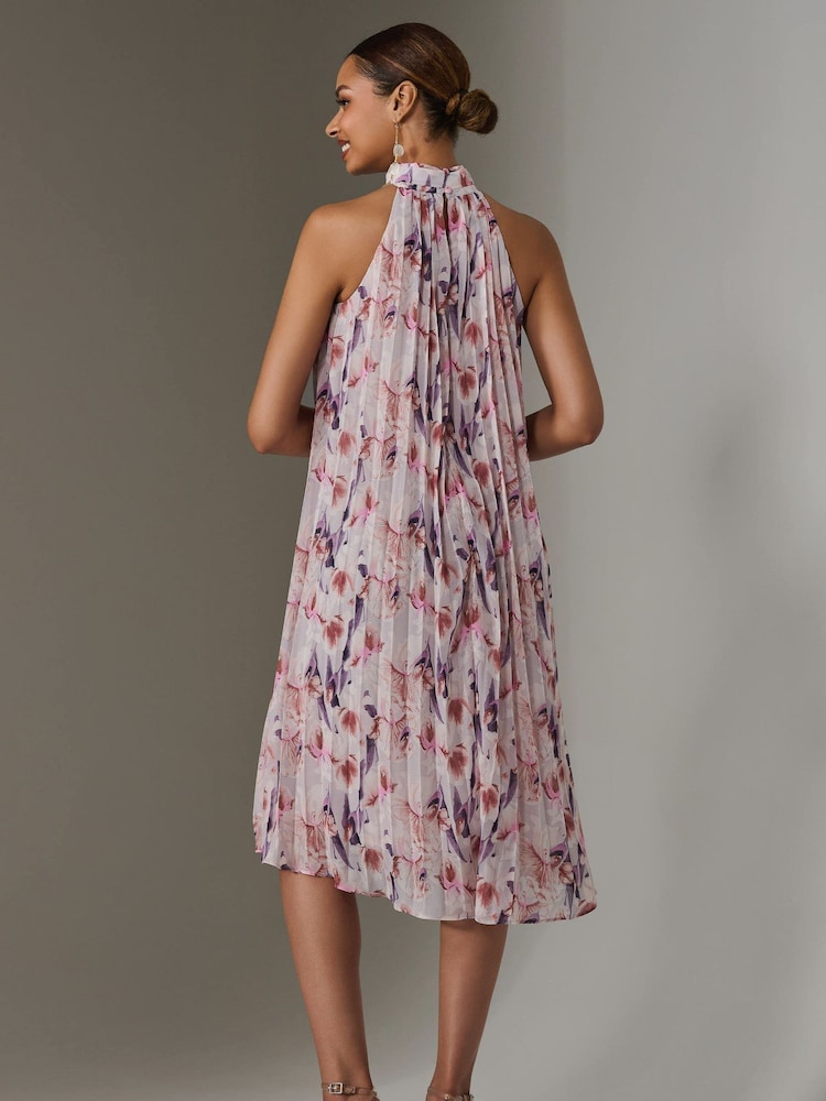 Jolie Moi Purple Pleated Halter Neck Midi Dress - Image 2 of 5
