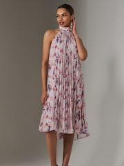 Jolie Moi Purple Pleated Halter Neck Midi Dress - Image 3 of 5