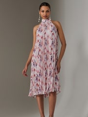 Jolie Moi Purple Pleated Halter Neck Midi Dress - Image 4 of 5