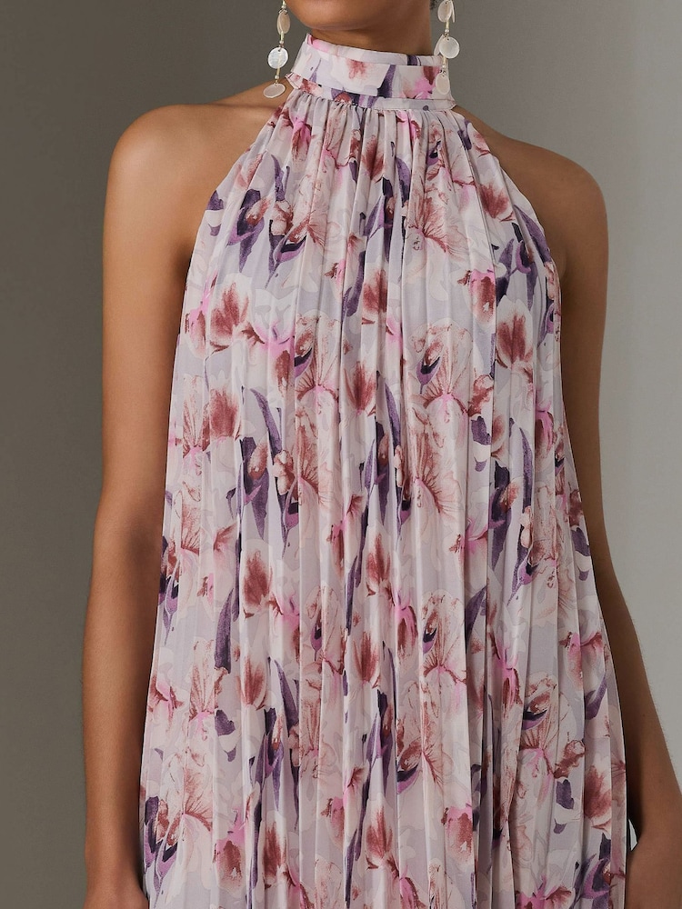Jolie Moi Purple Pleated Halter Neck Midi Dress - Image 5 of 5
