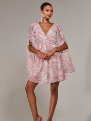 Jolie Moi Pink Chiffon Split Sleeve Mini Dress - Image 1 of 6