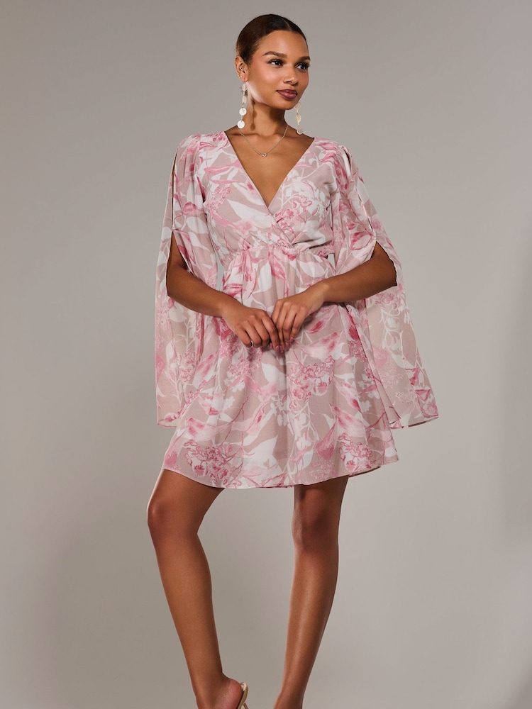 Jolie Moi Pink Chiffon Split Sleeve Mini Dress - Image 1 of 6 Jolie Moi Pink Chiffon Split Sleeve Mini Dress - Image 1 of 6