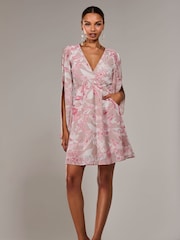 Jolie Moi Pink Chiffon Split Sleeve Mini Dress - Image 2 of 6