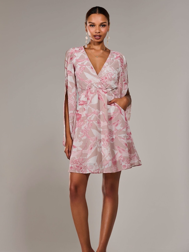 Jolie Moi Pink Chiffon Split Sleeve Mini Dress - Image 2 of 6
