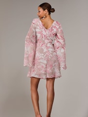 Jolie Moi Pink Chiffon Split Sleeve Mini Dress - Image 4 of 6