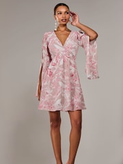 Jolie Moi Pink Chiffon Split Sleeve Mini Dress - Image 5 of 6