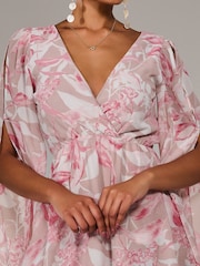 Jolie Moi Pink Chiffon Split Sleeve Mini Dress - Image 6 of 6