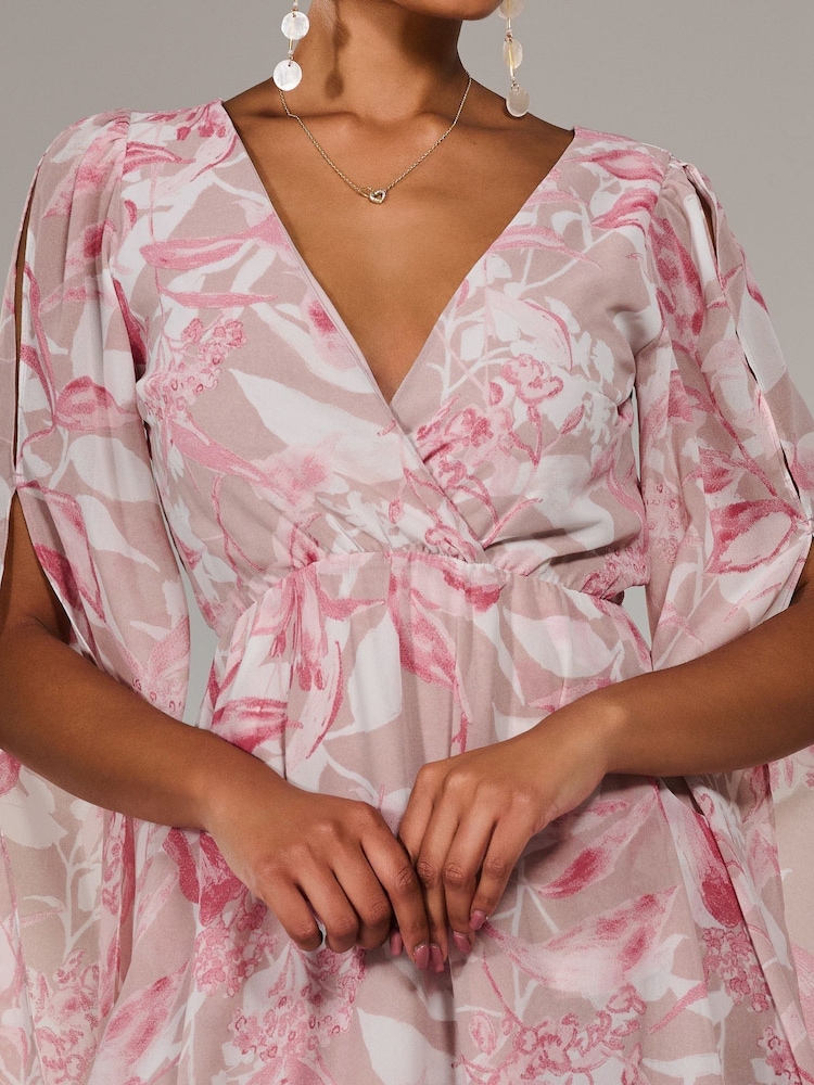Jolie Moi Pink Chiffon Split Sleeve Mini Dress - Image 6 of 6