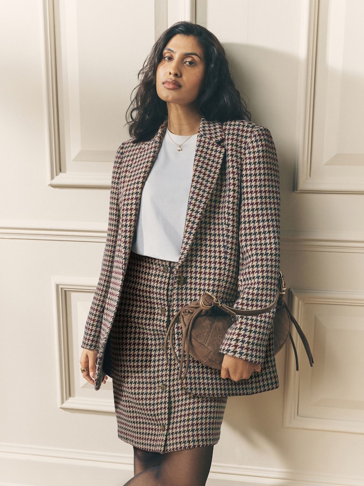 Laura Ashley Brown Heritage Dogtooth Check Blazer with Wool - Image 1 of 7