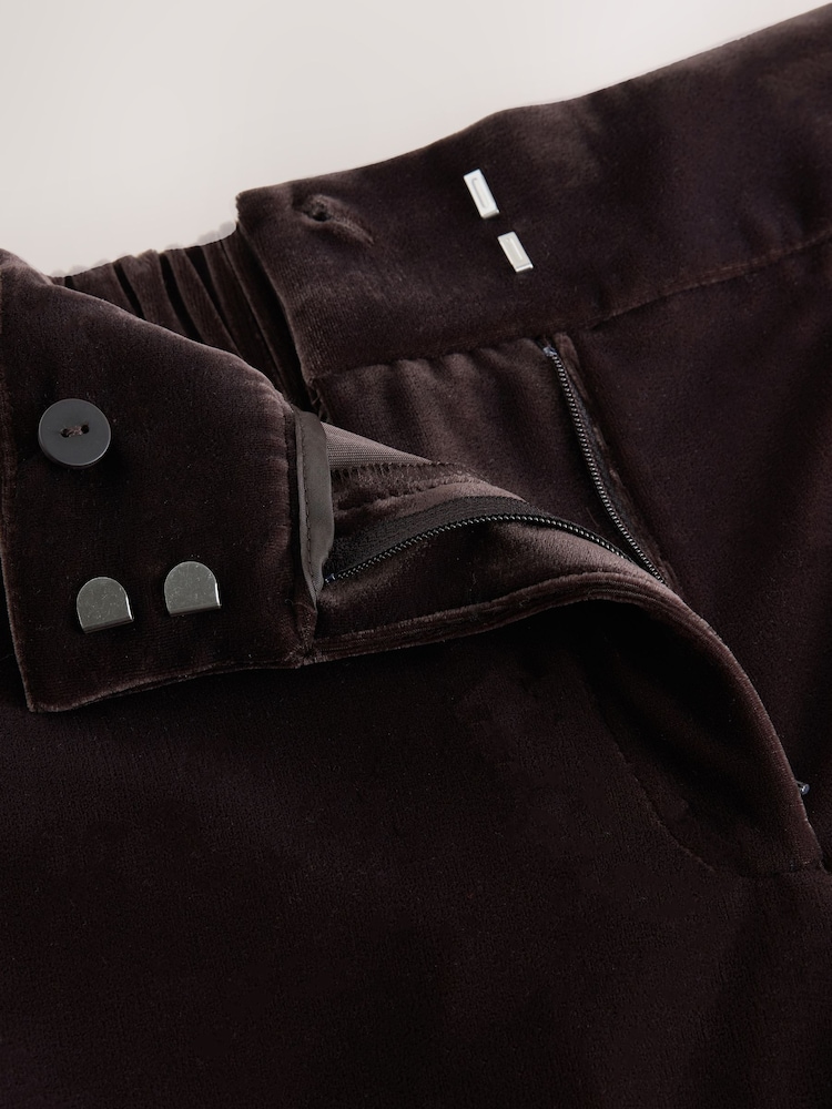 Chocolate Brown Matte Velvet Elastic Back Wide Leg Trousers - Image 3 of 3 Chocolate Brown Matte Velvet Elastic Back Wide Leg Trousers - Image 3 of 3