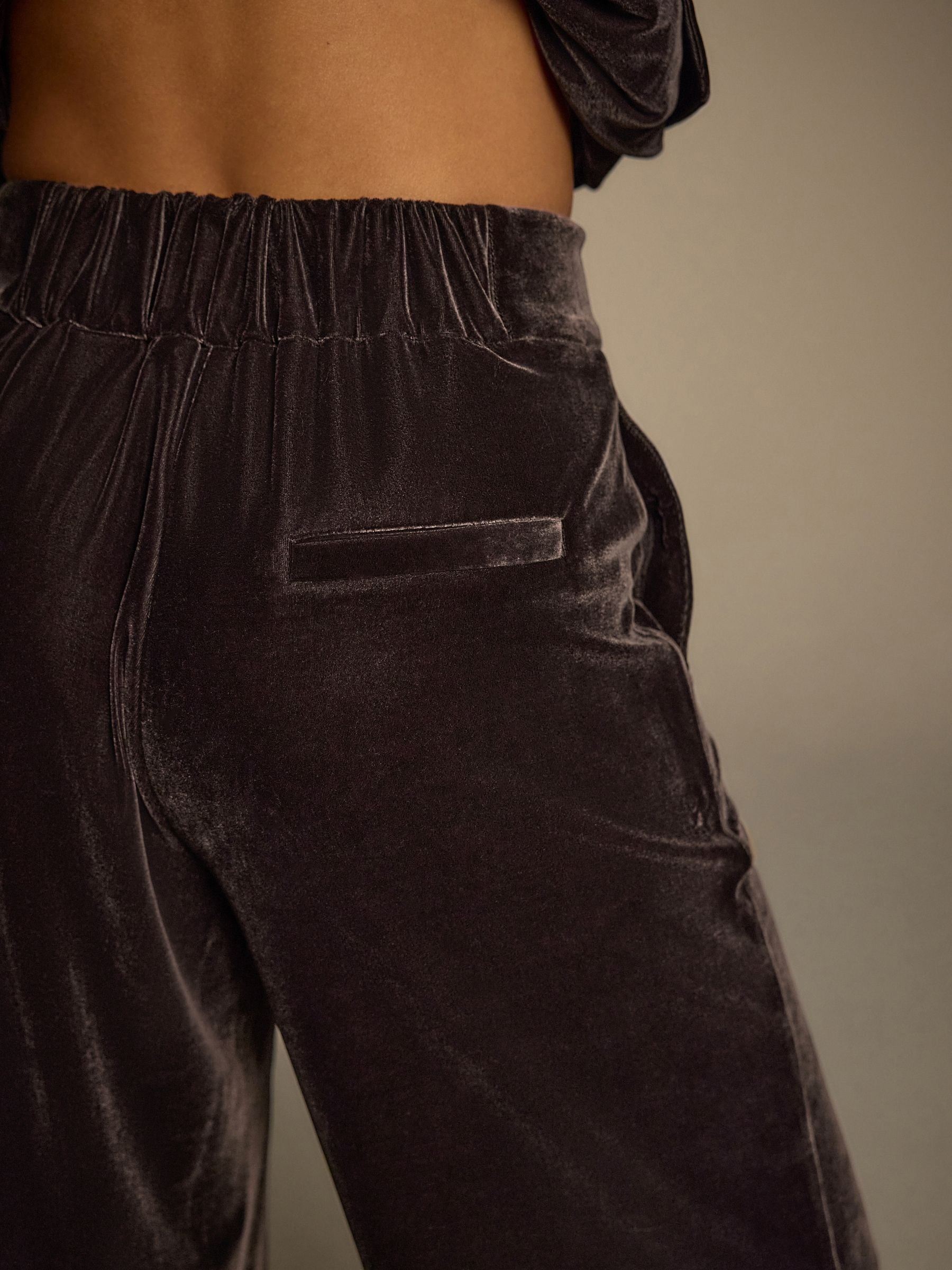Buy Chocolate Brown Velvet Elastic Back Wide Leg Trousers from the