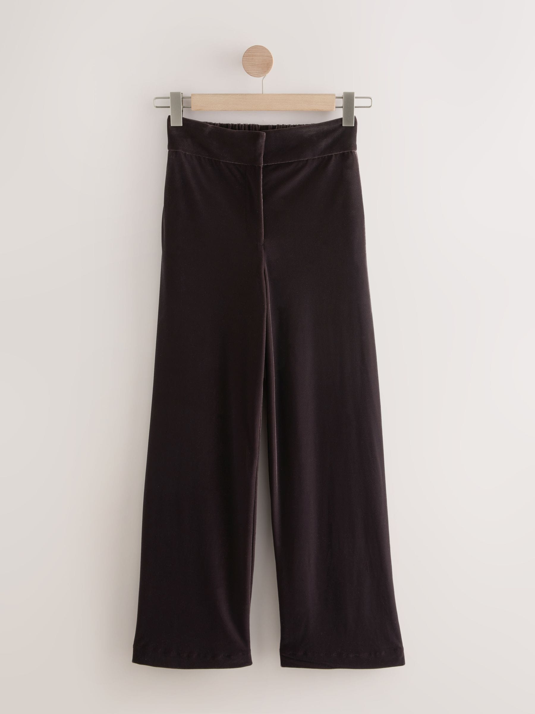 Buy Chocolate Brown Velvet Elastic Back Wide Leg Trousers from the