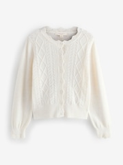Laura Ashley Ecru Pointelle Button Through Scallop Cardigan With A Touch Of Wool - Image 1 of 4