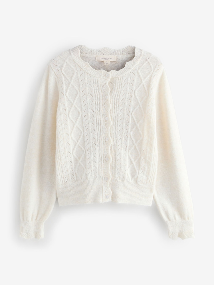 Laura Ashley Ecru Pointelle Button Through Scallop Cardigan With A Touch Of Wool - Image 1 of 4