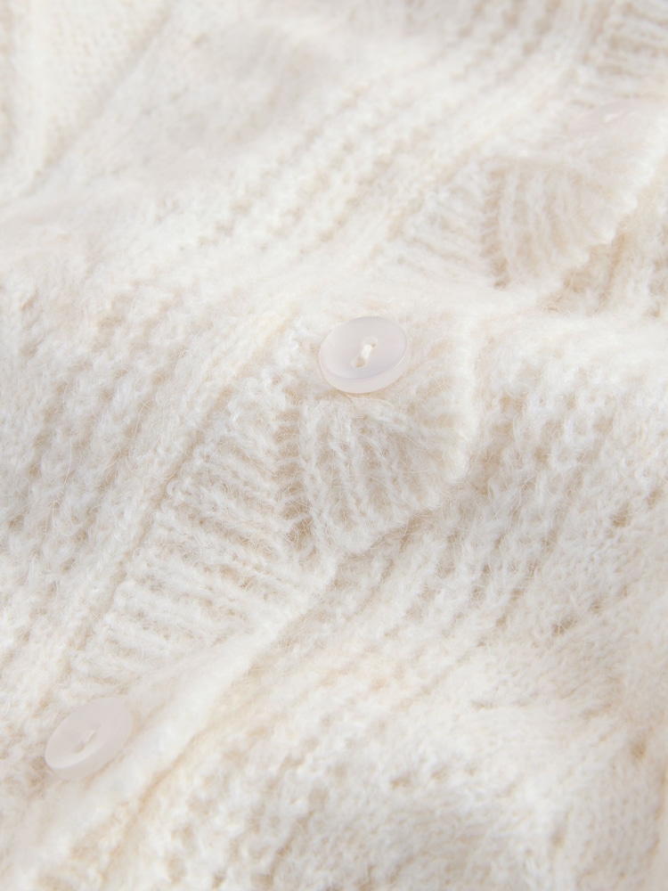 Laura Ashley Ecru Pointelle Button Through Scallop Cardigan With A Touch Of Wool - Image 2 of 4