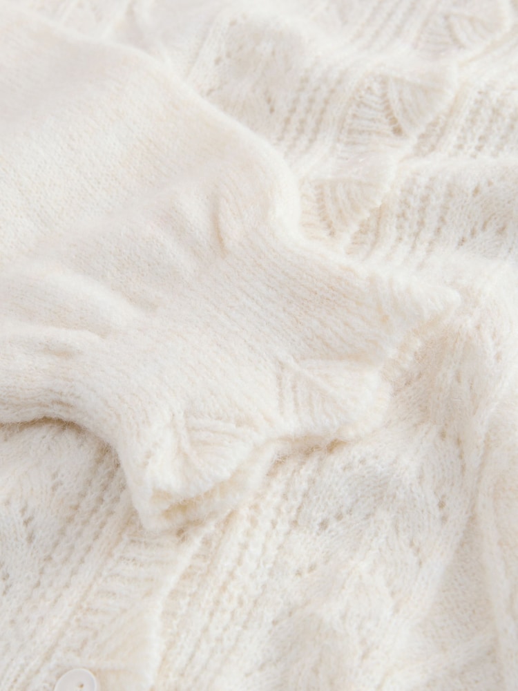 Laura Ashley Ecru Pointelle Button Through Scallop Cardigan With A Touch Of Wool - Image 4 of 4