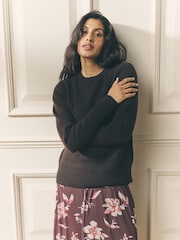 Laura Ashley Chocolate Brown Easy Crew Neck Jumper with a touch of Wool - Image 1 of 7