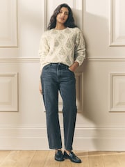 Laura Ashley Ecru/Green Christmas Tree Festive Jumper with a touch of Wool - Image 1 of 7