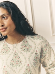 Laura Ashley Ecru/Green Christmas Tree Festive Jumper with a touch of Wool - Image 4 of 7