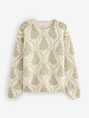 Laura Ashley Ecru/Green Christmas Tree Festive Jumper with a touch of Wool - Image 5 of 7