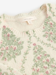 Laura Ashley Ecru/Green Christmas Tree Festive Jumper with a touch of Wool - Image 7 of 7